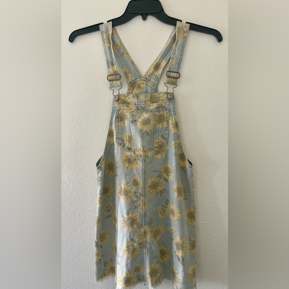 American Eagle AE Jean Sunflower Overall Dress Fringe Bottom w/ Pockets Size XS